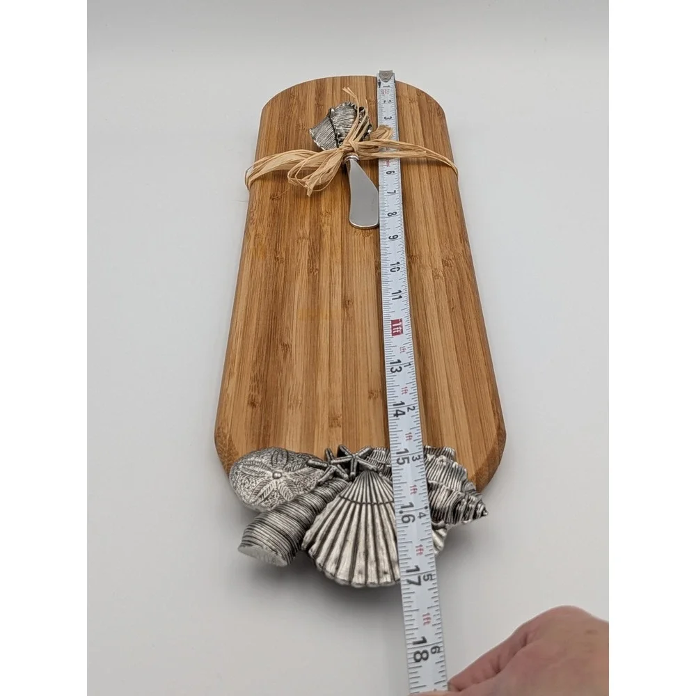 Bamboo & Pewter Cheese/Cutting Board Gift Set, Seashells /Coastal - Mud Pie Co.
